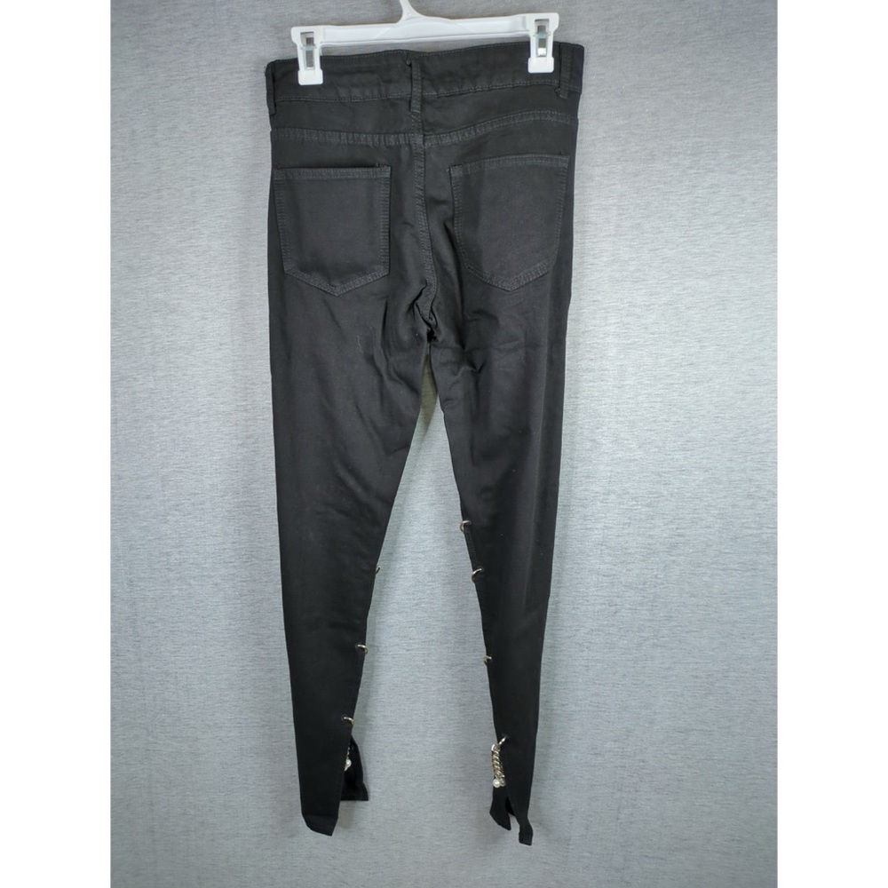 Beulah Style Chain Linked Pearl Embellished Cutout Denim Pants - Picture 8 of 16